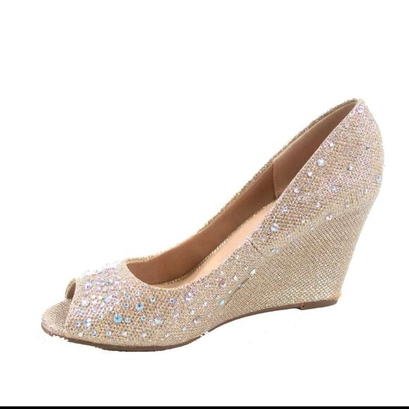 BRAND NEW DE BLOSSOM COLLECTION HALF-3 PEEP TOE SPARKLE EMBELLISHMENTS WEDGE - Picture 7 of 16